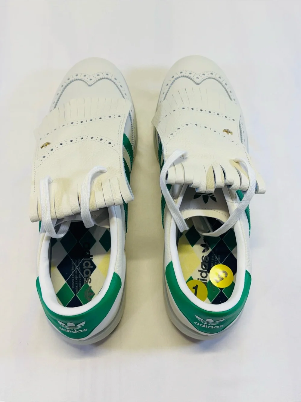 adidas White & Green Leather Golf Sneakers